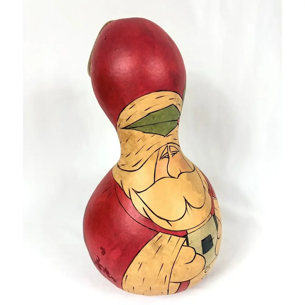 Hand Painted Santa Claus Gourd 12” Christmas Folk Art Vintage 1990s